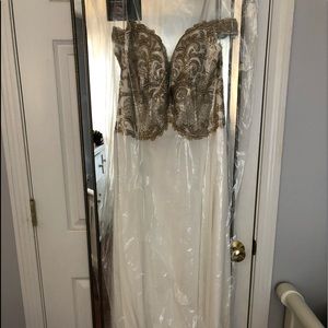 The Ultimate White & Gold Off Shoulder Prom Dress